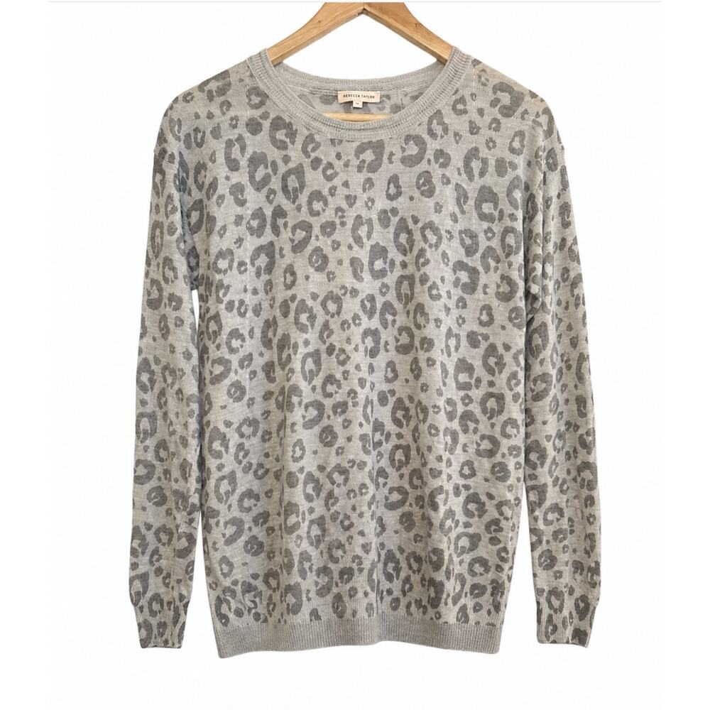 Rebecca Taylor Alpaca Wool Pullover Lightweight Print Cheetah Leopard Sweater M